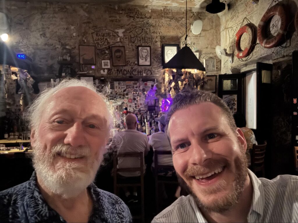 Dick and Andrew Gaess (Natus) in our favorite bar in San Juan, El Batay. It kind of looks like Dick’s house.