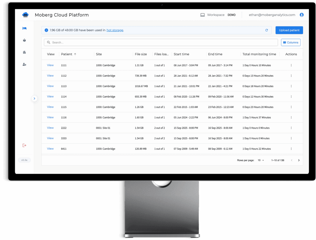 Moberg Clinical Platform (MCP) Cloud Repository: Archive Patient Records
