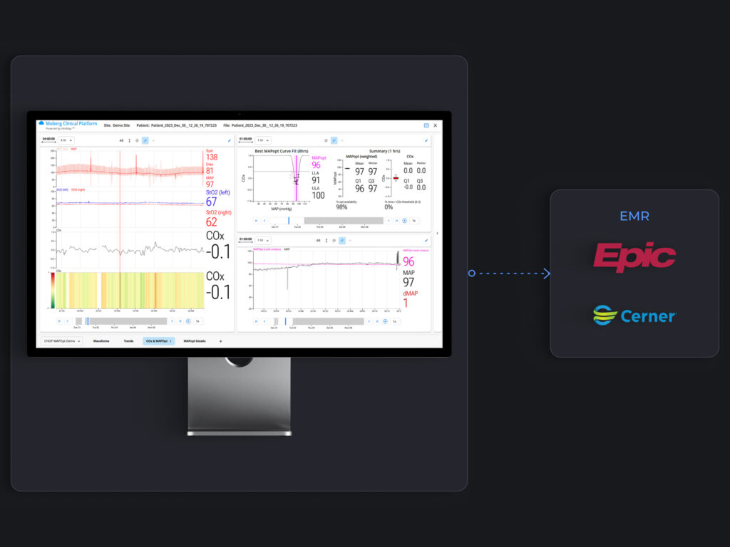 How the MCP (Moberg Clinical Platform) Bedside Dashboard allows you to automatically export multimodal reports with synchronized medication data to the medical record.